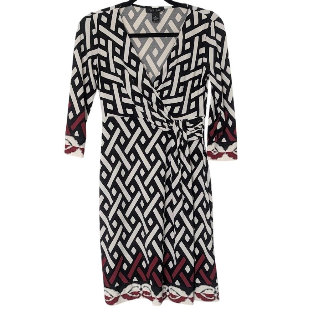 WHBM Dress Womens 2 Black White Red Geometric Boho Edge Romantic 90s Preppy